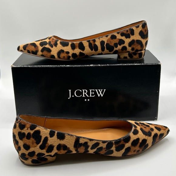 J.Crew Shoes - J.Crew Marina Calf Hair Pointy‎ Toe Flats Leopard Print Slip On Women's Size 6.5